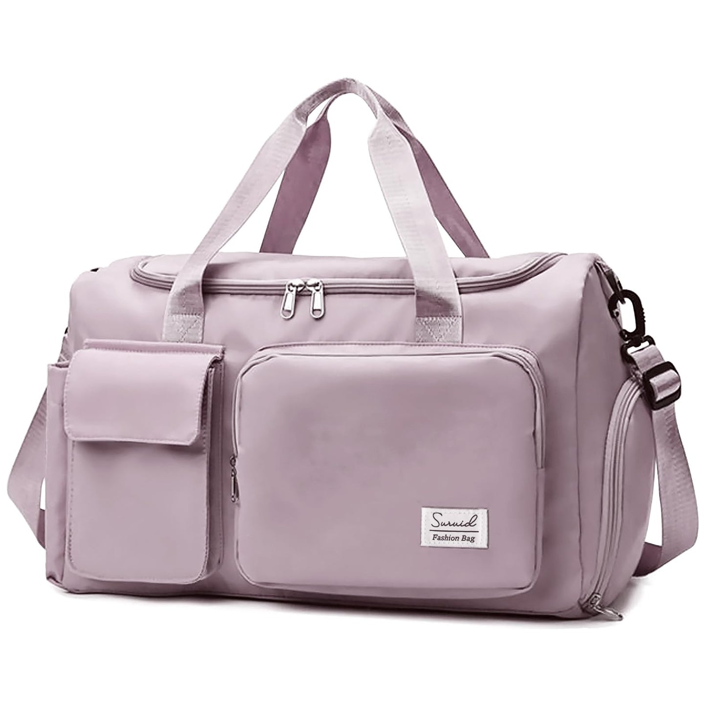 Suruid Travel Duffel Bag with Shoes Compartment Sports Gym Bag with Dry Wet Separated Pocket for Men and Women, Overnight Bag Weekender Bag Training Handbag Yoga Bag - Brown Pink