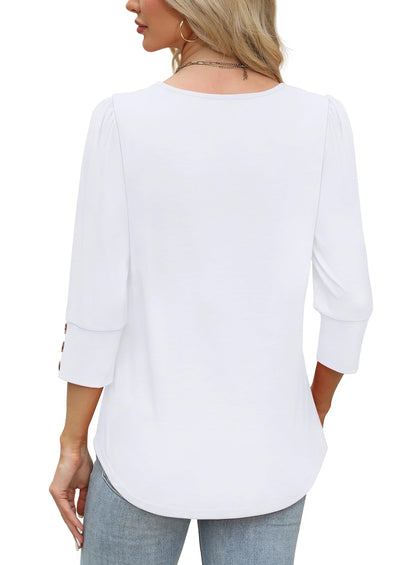 White T Shirts for Women Dressy Casual Plus Size Tops 3/4 Length Sleeve Summer Blouses Beach Vacation Clothes L