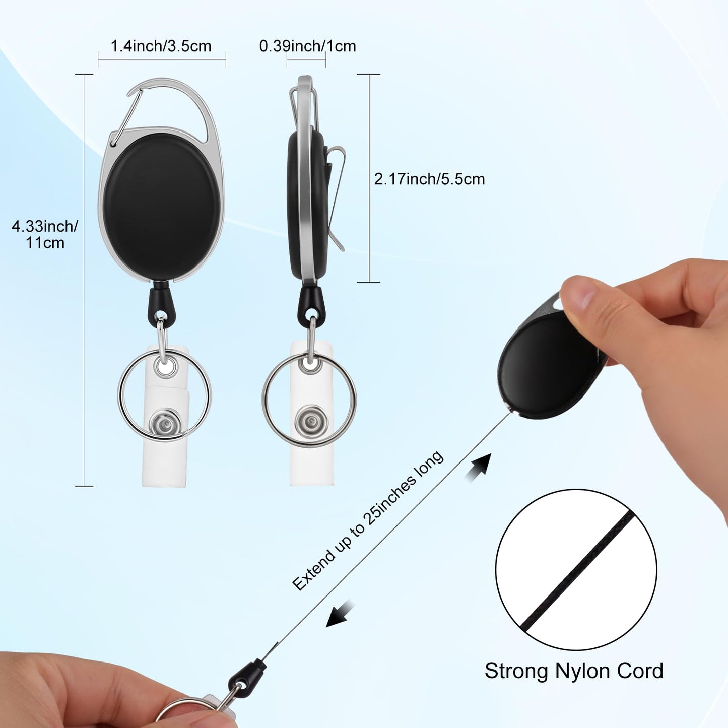 25 Pack Badge Reels Retractable ID Badge Holder with Carabiner Reel Clip ID Card Key Holder with Ring for Office Worker Employee Teacher Nurse Doctor