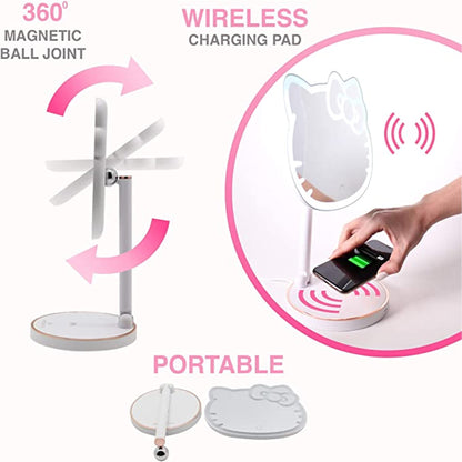 Impressions Vanity Hello Kitty Tabletop Mount LED Rechargeable Makeup Mirror with 360 Degree Rotation, Touch Sensor Desk Mirror with Light Strip and Adjustable Brightness