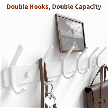 GWAAZXGZ Coat Rack Wall Mount Hooks - 15 Inch Matte White Metal 6-Hook Organizer Wall Mounted, Modern Kids Room, Entryway & Bathroom Hanger for Beach Towels, Coats, Purses, Bags (1 Pack)