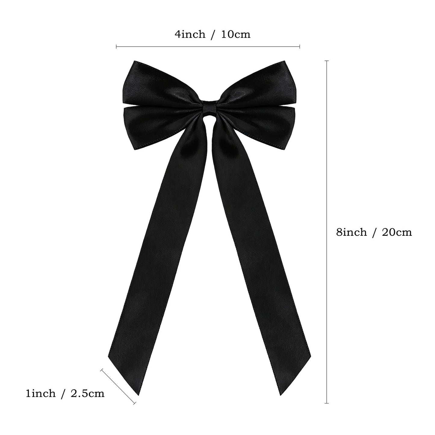 50Pcs Black Satin Bows for Christmas Tree, 4 x 8 inch Xmas Ornaments with Pre-Made Twist Ties & Self-Adhesive, for Tree Cabinet Front Door Wreath Holiday Home Decor