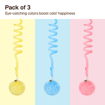 Potaroma Hanging Fluffy Cat Catnip Ball Toys 3 Pcs with Bell, Interactive Cat Teaser Retractable Toys Indoor Kitten Play Chase Exercise Physical Stimulation