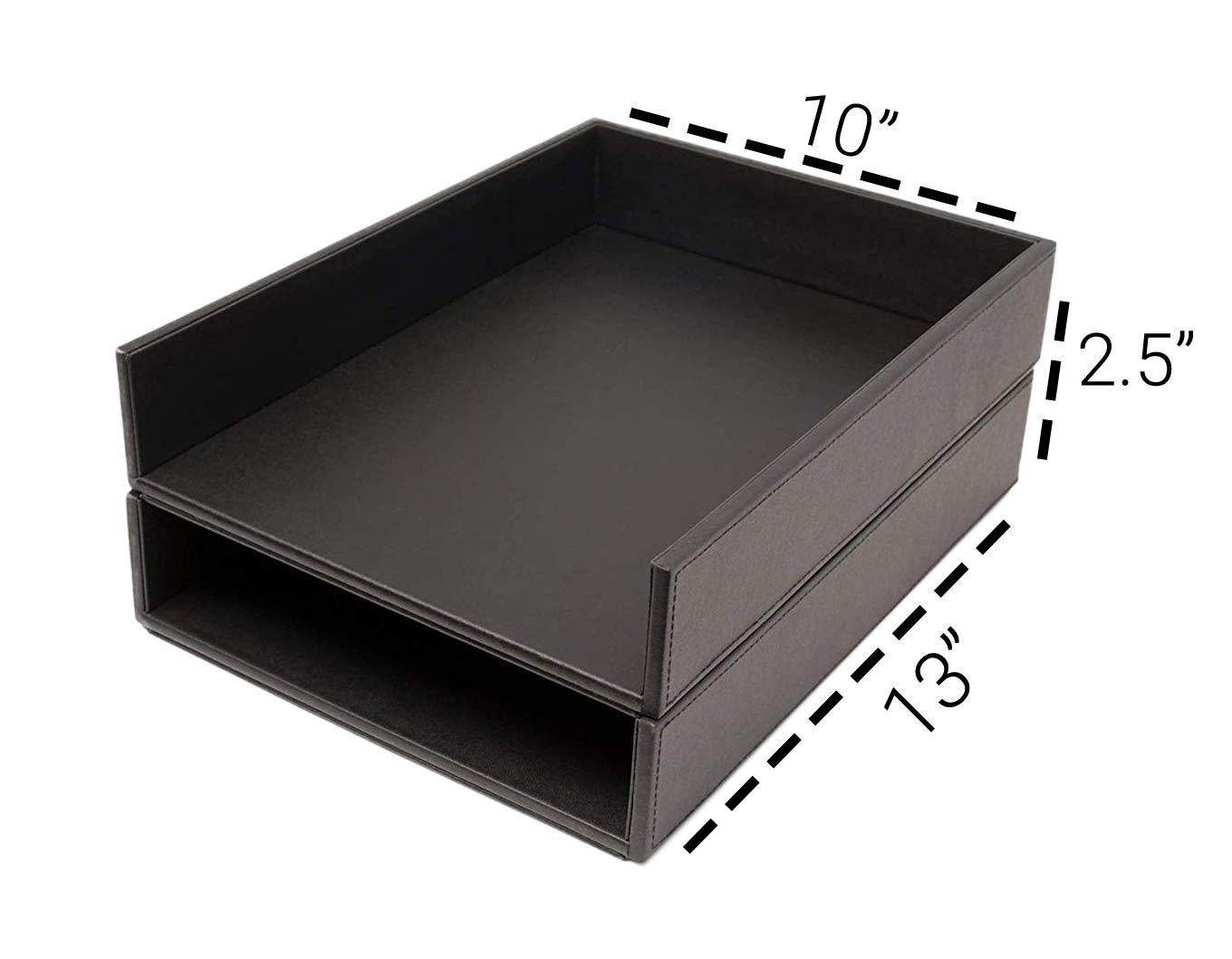 Armory by Castle - Leatherette Two Stackable Paper Trays Desk Organizer - Clutter Organizer for Home, Office, Personal, and Employee Files (Two Paper Trays - Stackable)