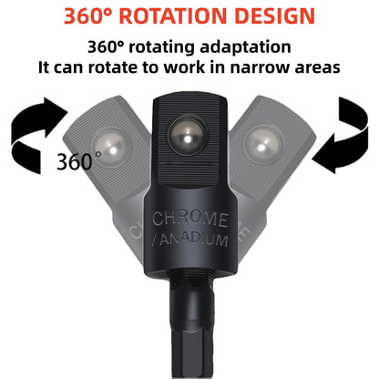 4-in-1 Impact Drill Bit Extension,Right Angle Drill Adaptor,Screwdriver Bit,Rotatable Impact Grade Socket Adapter Set,Hand Powered Tool Kit for Narrow Spaces for home work and daily maintenance