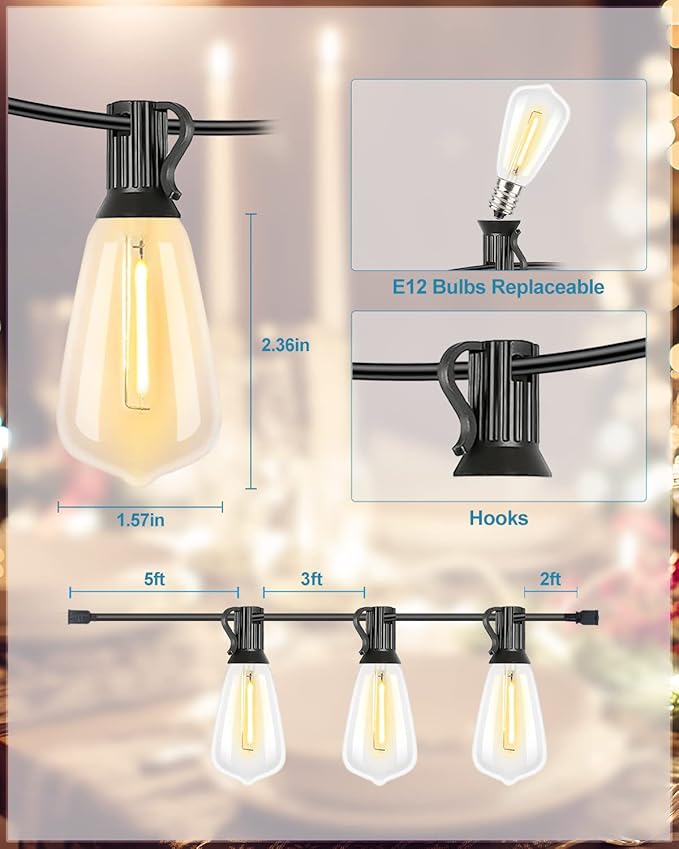 Lightdot 450FT Outdoor String Lights, LED Bistro String Lights with Shatterproof ST38 Bulbs, 2200K Dimmable, Waterproof Hanging Lights for Porch, Party, Garden, Backyard, Balcony