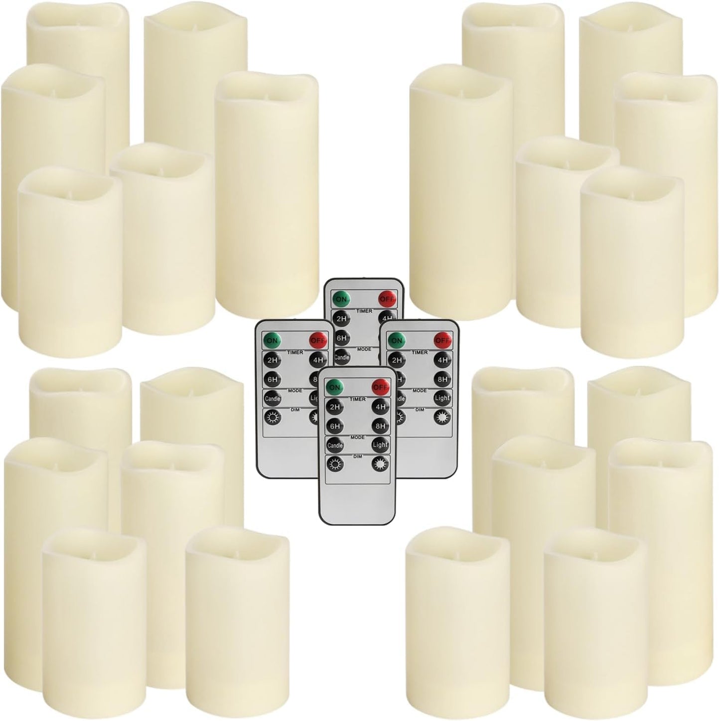 YOROXRG Set of 24 Waterproof Outdoor Flameless Candles, LED Candles with 4 Remote and Timer,(H 4" 5" 6" x D 2.2"),for Christmas,Halloween,Wedding,Festival