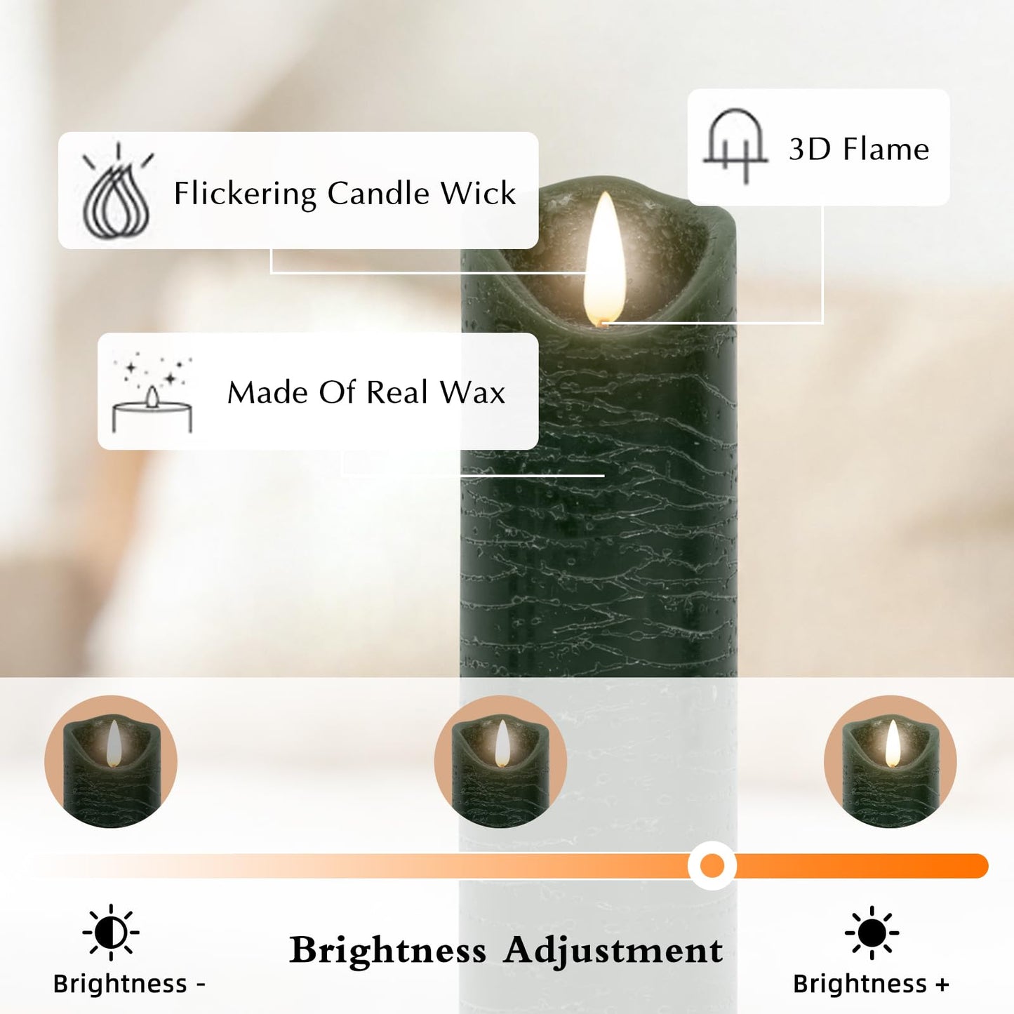 PinnWaa LED Candles with Timer Remote Control, Battery Operate Flameless Real Wax Flickering Wick Candle, Wedding Dinner Holiday Decor Candle, Halloween Christmas Gift LED Candles (5 Pack, Green)
