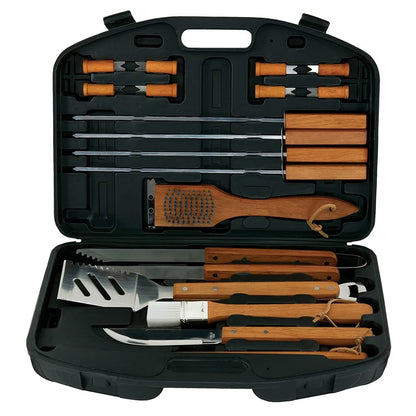 Mr. Bar-B-Q 18-Piece Deluxe Grill Tool Set, Stainless Steel BBQ Grilling Accessories, Tongs, Spatula, Fork, Brush w/Wooden Handle for Backyard Barbecue & Camping Trip, Best Grilling Gifts for Men Dad
