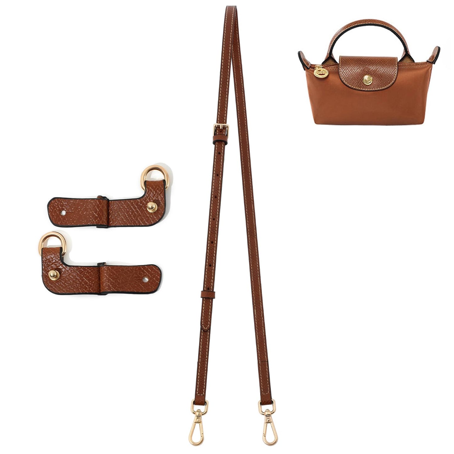 RYYXZXL Leather Purse Straps Replacement Shoulder Strap Leather Adjustable Crossbody Strap Suitable for Long champ Handbags（Brown+gold Hardware）
