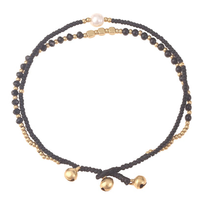 Made by Nami Boho Surfer Anklet Waterproof & Adjustable Beaded Anklets for Women Beachy Ankle Bracelet Made from Waxed Cotton Rope and Beads for Summer and Hippie Style (Black Pearl)