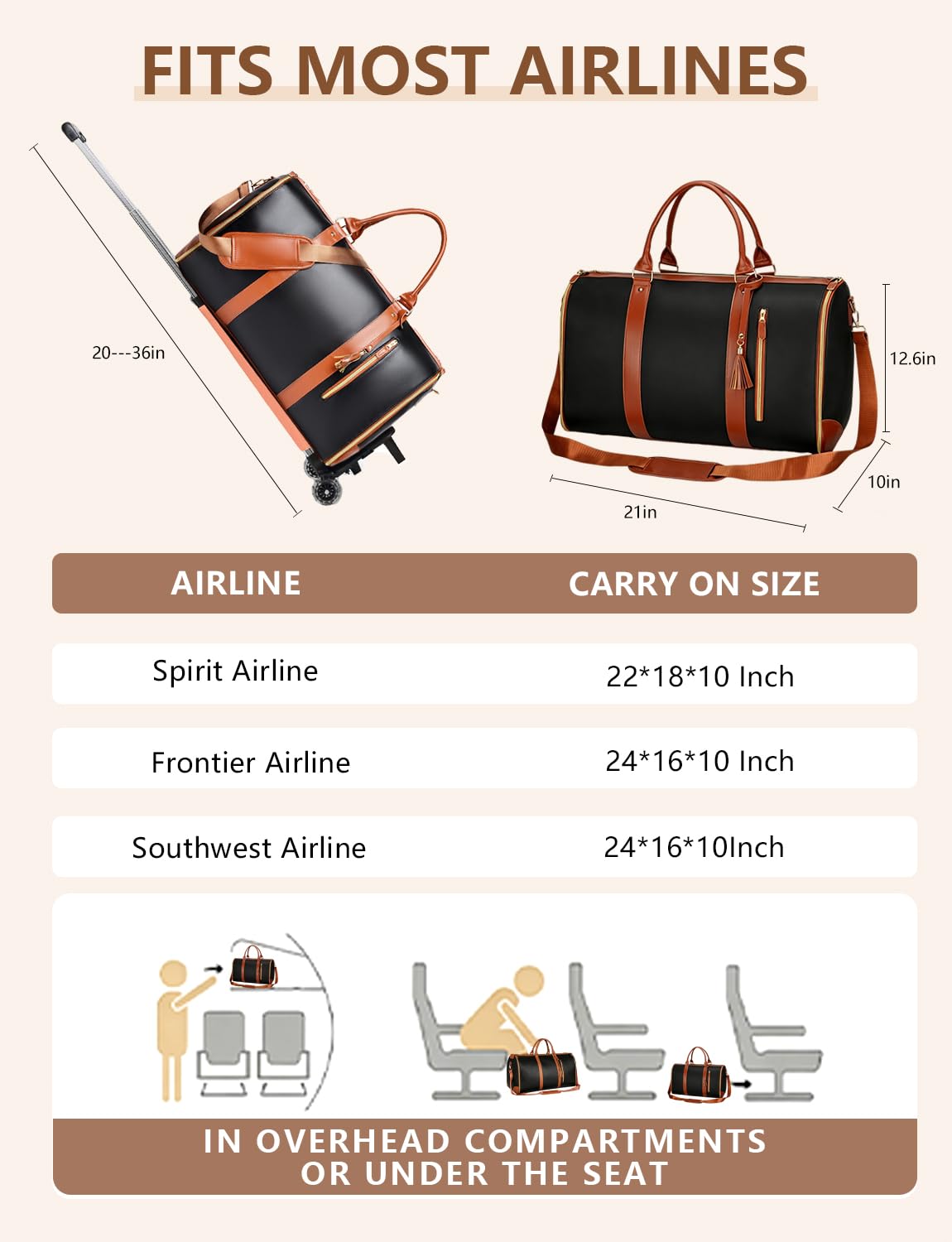 BSAKG 3 in 1 Convertible Garment Duffle Bags for Travel 45L Smooth Zipper Rolling Duffle Bag With Wheels Waterproof Carry On Duffle Bag for Men&Women with Weekends Weddings Business Short Trips Black