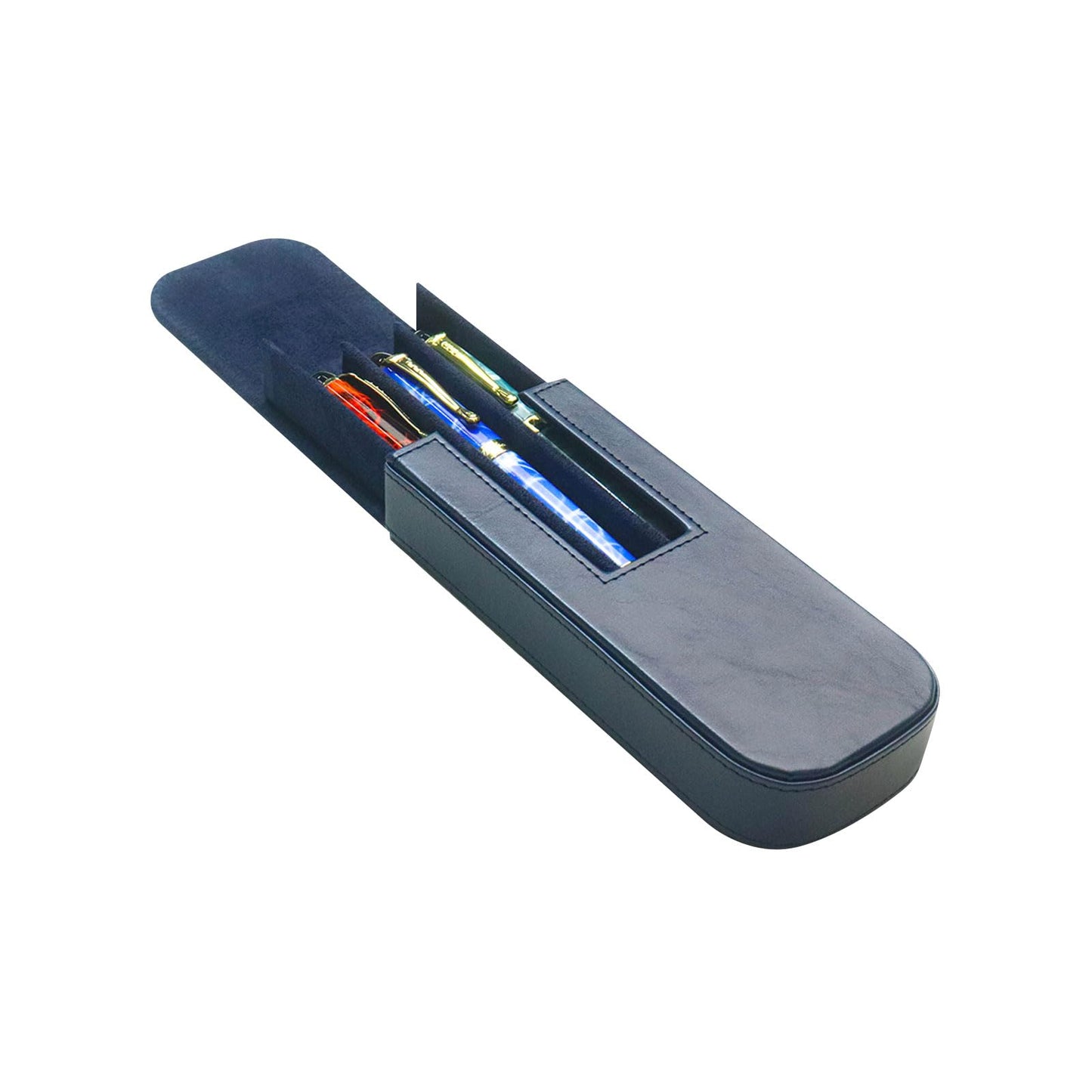 MIVLXLX Leather Triple Pen Case Pencil Pouch Holder for Three Fountain Ballpoint Rollerball Pens and Pencils Gift Choice for Man/Woman/Office (blue)