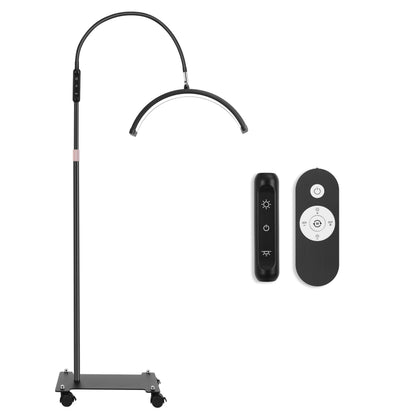 Mznoo Lash Light for Eyelash Tech with Wheels, Half Moon Light for Lash Extensions, Nail Tech, Tattoo Artist and Make up, LED Floor Lamp Adjustable Brightness and Color Modes (Black)