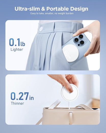 Magnetic Wireless Magsafe Charger iPhone: Fast Charging Pad for iPhone 17/16/15/14/13/12 Series & AirPods Pro 4-2, Strong Magnet, Dual Ports, Case-Friendly, Lightweight for Travel Home Office Desk