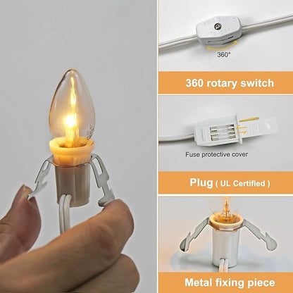4 Pack Accessory Cord with LED Night Light Bulbs - White Cord with On/Off Switch Plugs - C7 led Bulb Warm White with Spare Fuse, for Holiday Decoration and Craft Village House Decoration