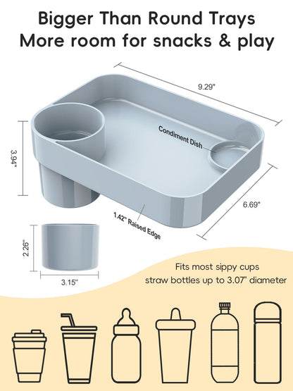 BBSDA Car Seat Cup Holder Snack Tray for Kids, Reduces Mess, Detachable Large Base & Adjustable Ring, Carseat Tray for Toddler, Car Seat Food Tray Table for Kid Travel Road Trip Essentials -Light Gray