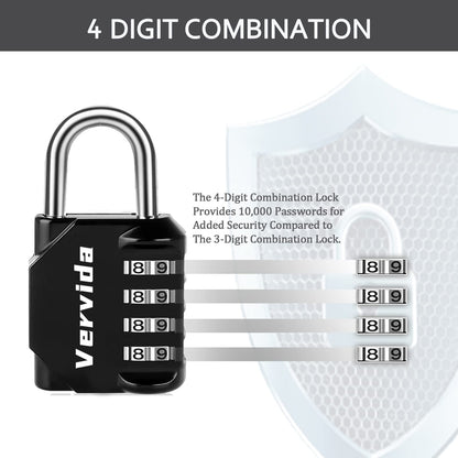 Vervida® Combination Lock Resettable 2 Pack 4 Digit Outdoor Waterproof Combo Padlock for School Gym Locker, Sports Locker, Fence, Toolbox, Gate, Hasp Storage (Black)