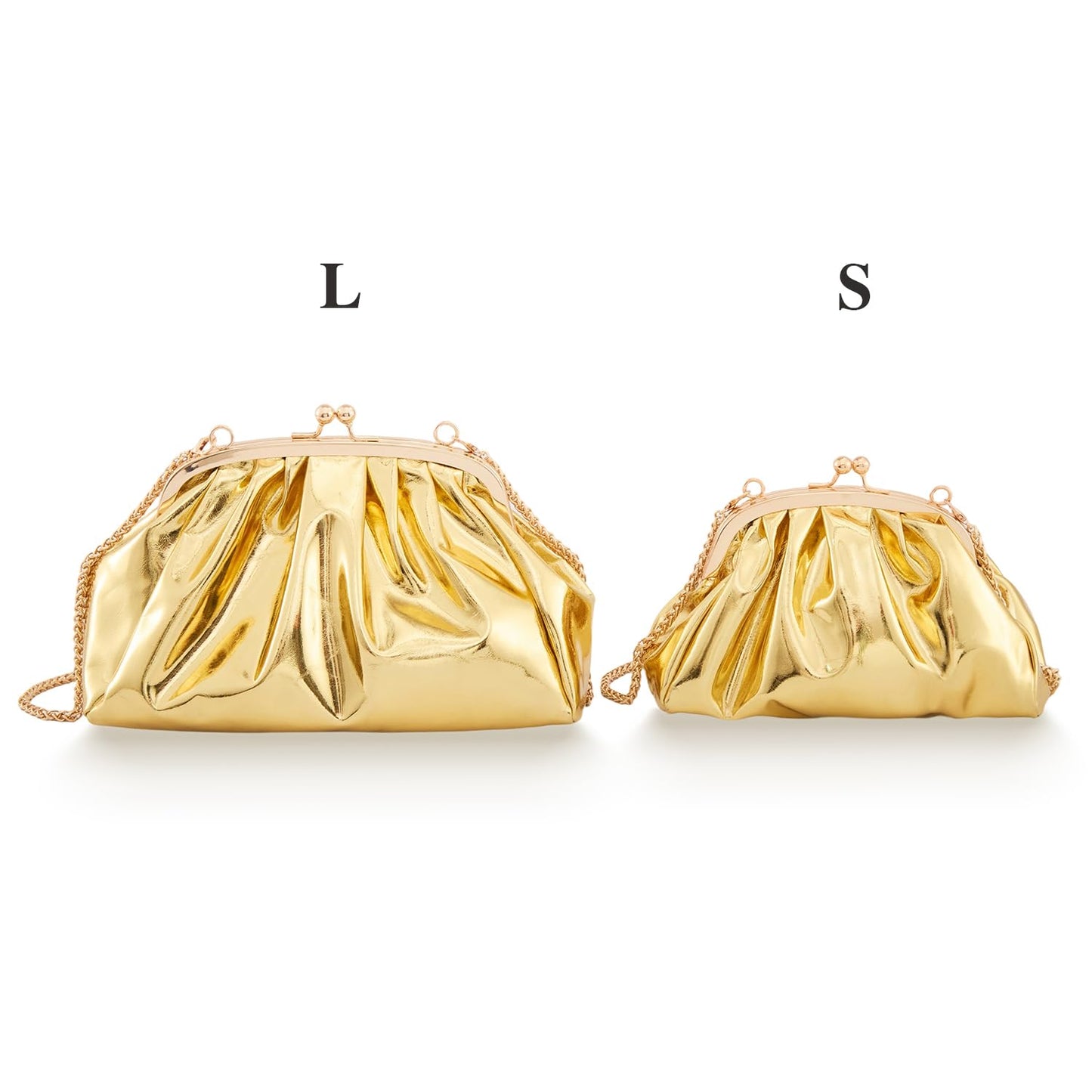 BRYCTSISEN Pleated Evening Vegan Leather Clutch Handbag Purse Metallic PU Cloud Shoulder Bag for Women Evening Purse Handbag (gold-L)