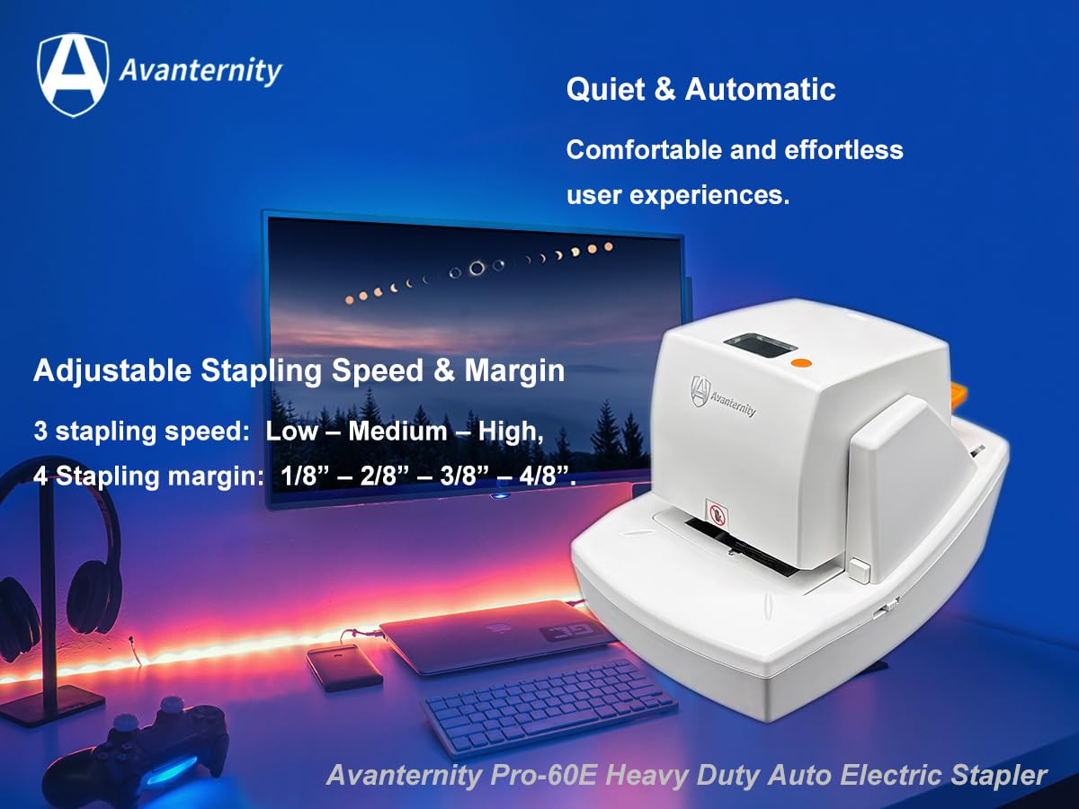 Avanternity's Pro-60E Heavy Duty Auto Electric Stapler (Value Kit) - Secured 60 Sheet Capacity, Includes 20,000 Staples