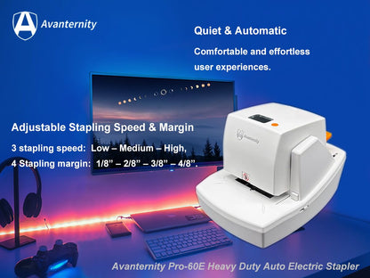 Avanternity's Pro-60E Heavy Duty Auto Electric Stapler (Value Kit) - Secured 60 Sheet Capacity, Includes 20,000 Staples