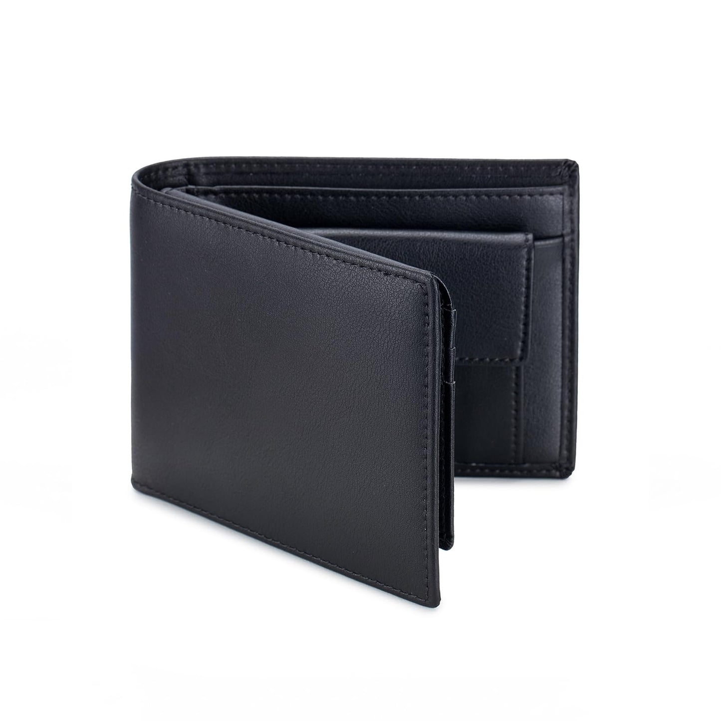 OFAMOUS Men's Leather Wallet with Coin Pocket Flip Up ID Window RFID Blocking Slim Bifold Credit Card Front Pocket Wallet (Black)