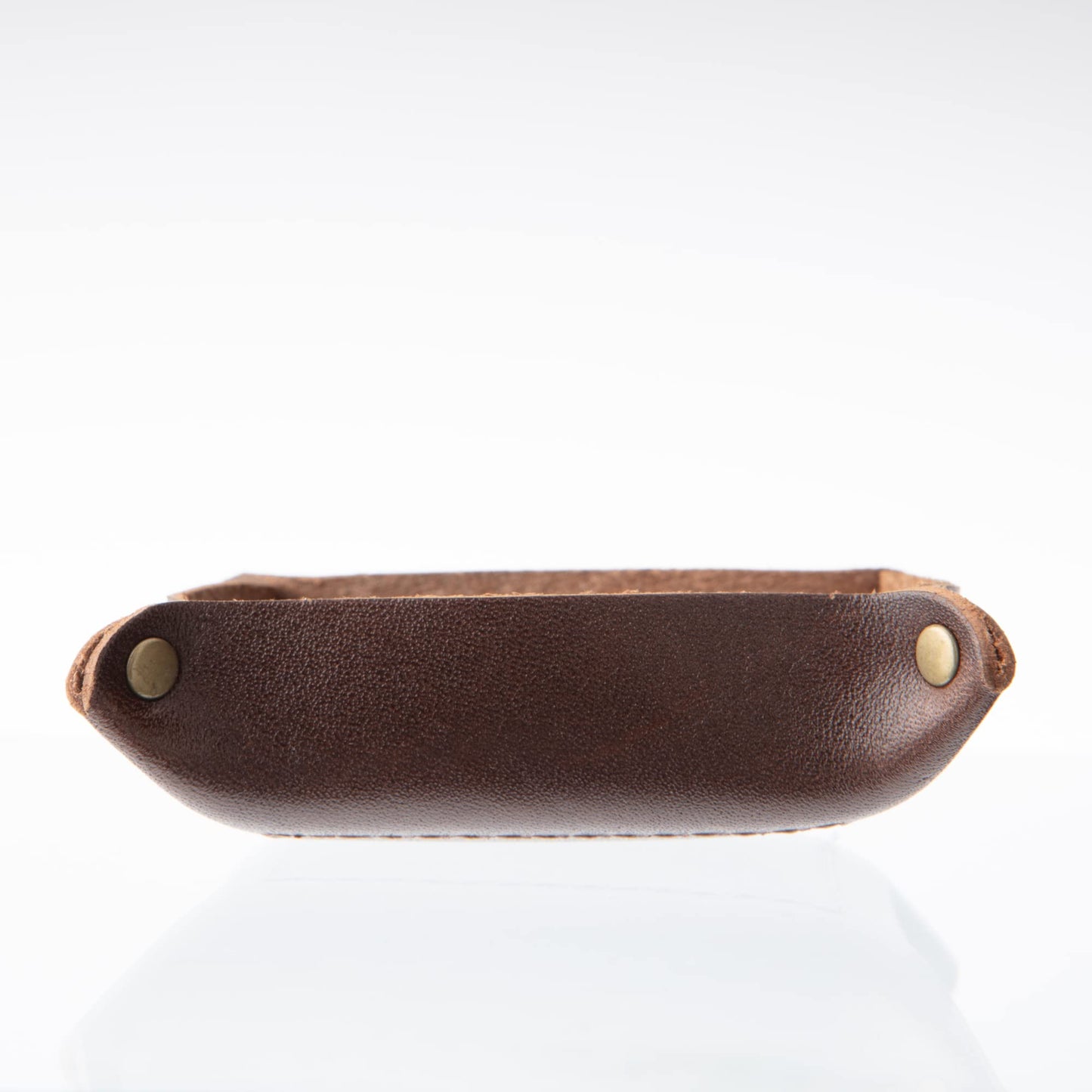 USA Handmade Premium Leather Valet Tray, Jewelry Organizer With Brass Rivets (Dark Walnut Brown, Mini)