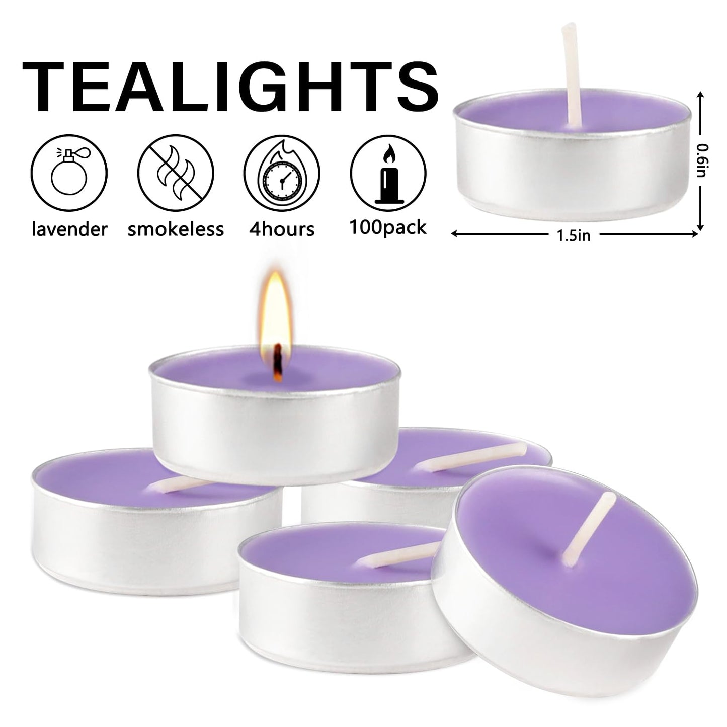 Wfmolcand Purple Lavender Scented Tealight Candles - Giant 100 Pack Candles -Smokeless, 4 Hour Burn - Gift Set for Valentine's Day, Christmas, Weddings Centerpiece & Home Decor