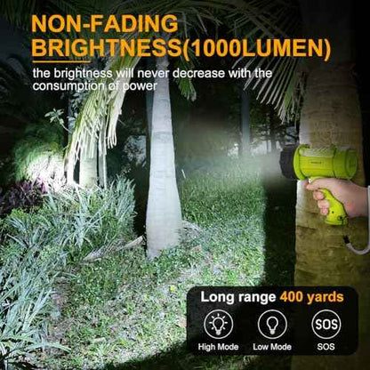 YIERBLUE Rechargeable Spotlight with 90,000 High Lumen LED, IP67 Waterproof Handheld Flashlight Searchlight with Detachable Red Light Filter