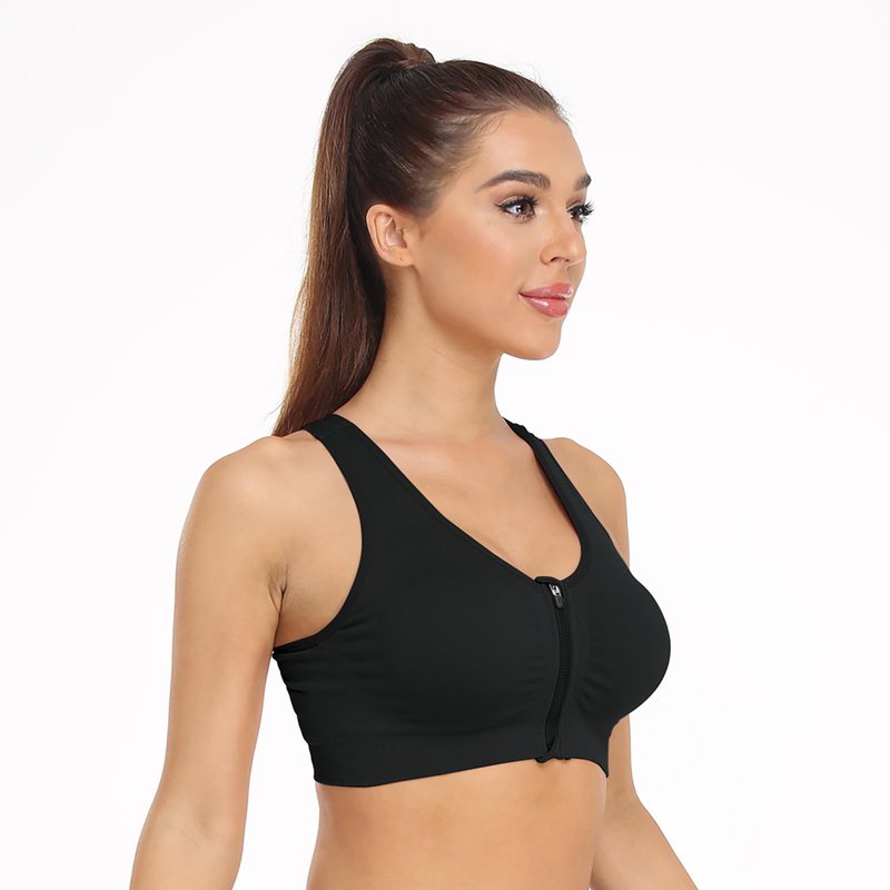Women's Zip Front Sports Bra Wireless Post-Surgery Bra Front Zipper Surgical Sports Bras Racerback Yoga Bra Workout Running Fitness Compression Bras 3 Pack (Large, 3 Pack(Black+Flesh+Light Purple))