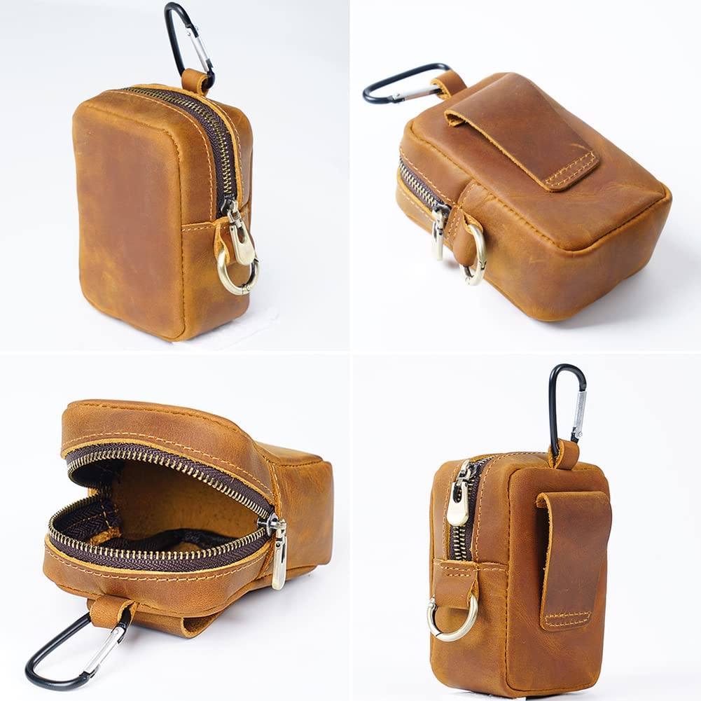 Wugebud 1 Pcs Leather Coin Pouch Keychain, Leather Mini Belt Bag,Coin Organizer, Change Holder, Leather zipper Pouch for Men & Women，Outdoor Running Sports Mini Storage Bag