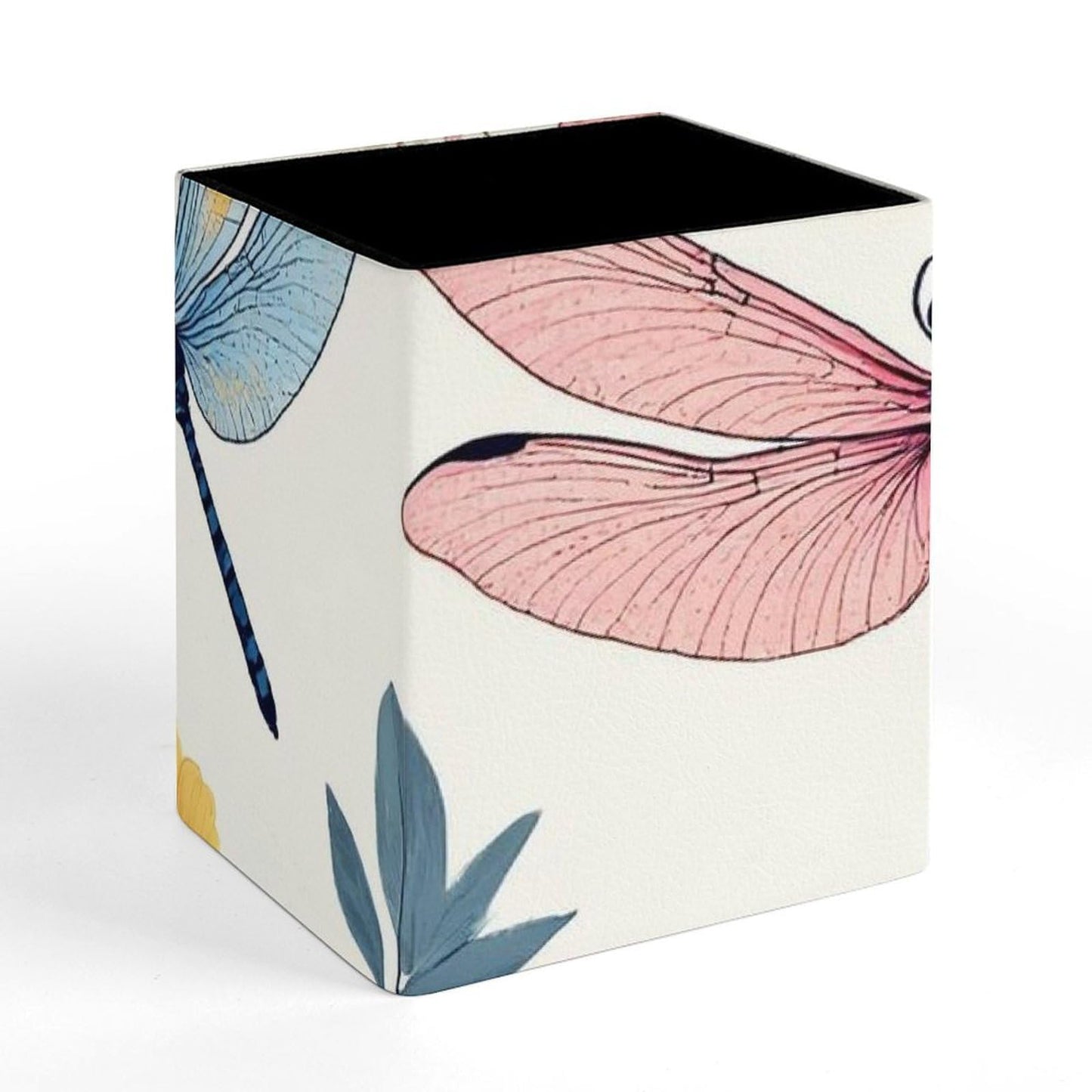 UTRSIFB Holder Cup Makeup Brush Storage Organizer, Waterproof Multifunctional Office Supplies, Pen Holder Square Leather Pencil Dragonfly