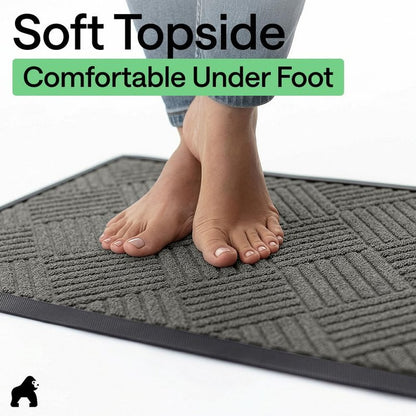 Gorilla Grip Waterproof All-Season Doormat - Natural Rubber, Stain & Fade Resistant | 29x17 Gray Diamond