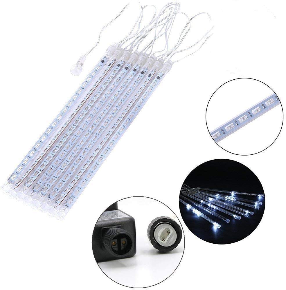 Weepong Christmas Lights Outdoor UL Certified Meteor Shower Lights 12 Inch 8 Tubes 192 LED Falling Rain Drop Icicle Snow Cascading Light for Xmas Tree Wedding Party Garden Decoration, White