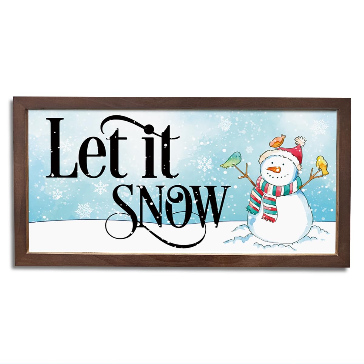 Let It Snow Sign, Winter Decor Signs, Snow Lover Home Decor, Christmas Snowman Signs, Christmas Decorations Sign for Wall, Winter Decors Art, Rustic Framed Wooden Plaque 15×7.5×0.3 inches