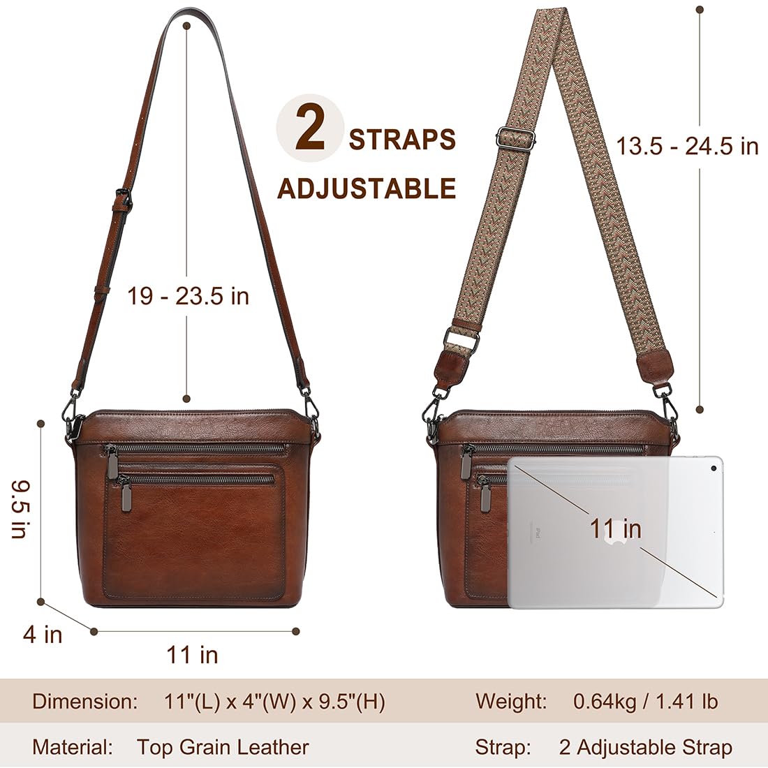 COOLCY Genuine Leather Crossbody Bags for Women Purses and Handbags for Ladies with Multiple Pockets Shoulder Satchel Bag