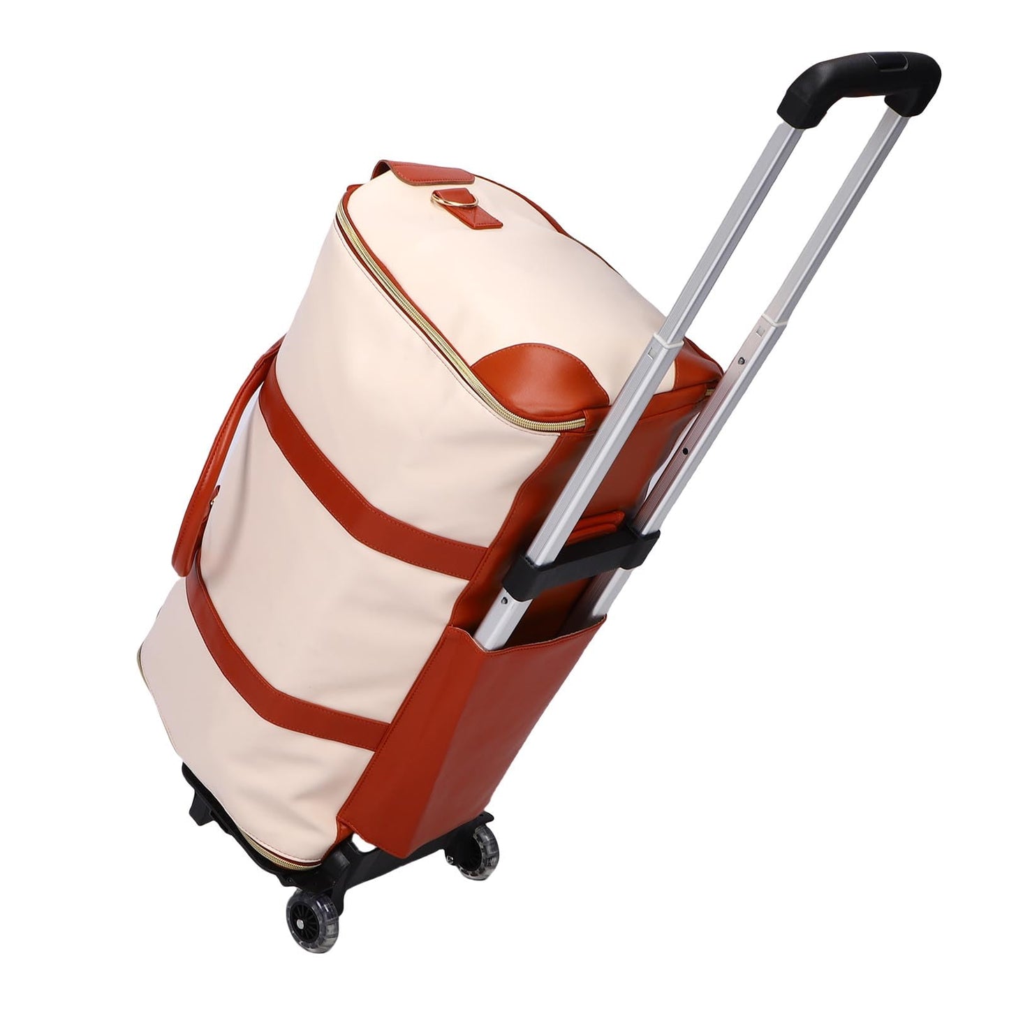 Keenso Rolling Garment Bag, Soft Leather Travel Bag with Detachable Trolley, 40L Large Capacity for Men and Women (Beige)