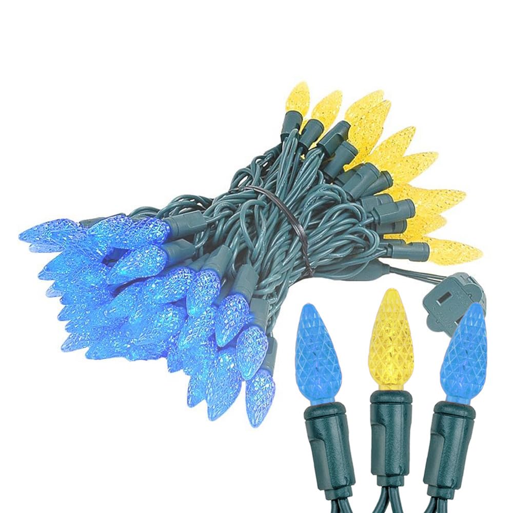 Novelty Lights 24FT 70 LED C6 Christmas String Lights, Outdoor Tree Commercial Grade Permanent Decorations (Blue/Yellow)