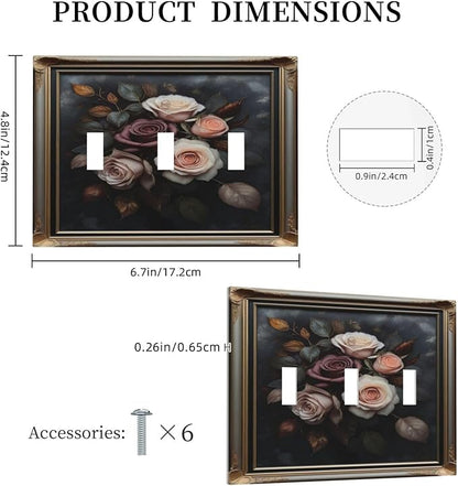 Decorative Art Light Switch Covers Elegant Rose Bouquet Art 3 Gang Triple Toggle Wall Plate Decorative Switch plate Electrical Faceplate for Home Decor