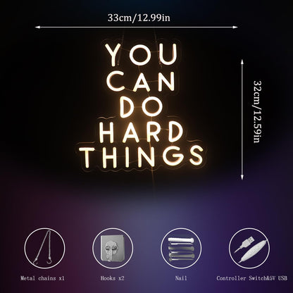 You Can Do Hard Things Wall Hanging Neon Sign, Positive Quotes Decorative Neon Lights for Classroom Wall Decor, Kids Room Wall Hanging Banners, Playroom Wall Decor Neon Light Sign(warm white)