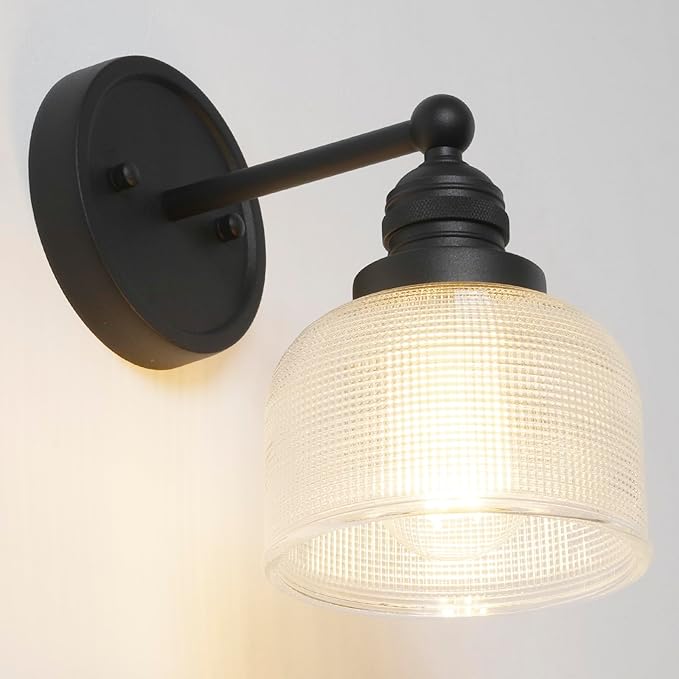 Black Wall Sconces Minimalist Bathroom Vanity Light with Hand-Blowing Clear Glass Modern Wall Sconce Light Lamps for Bathroom Mirror Living Room Bedroom Kitchen E26 Hardwire Indoor