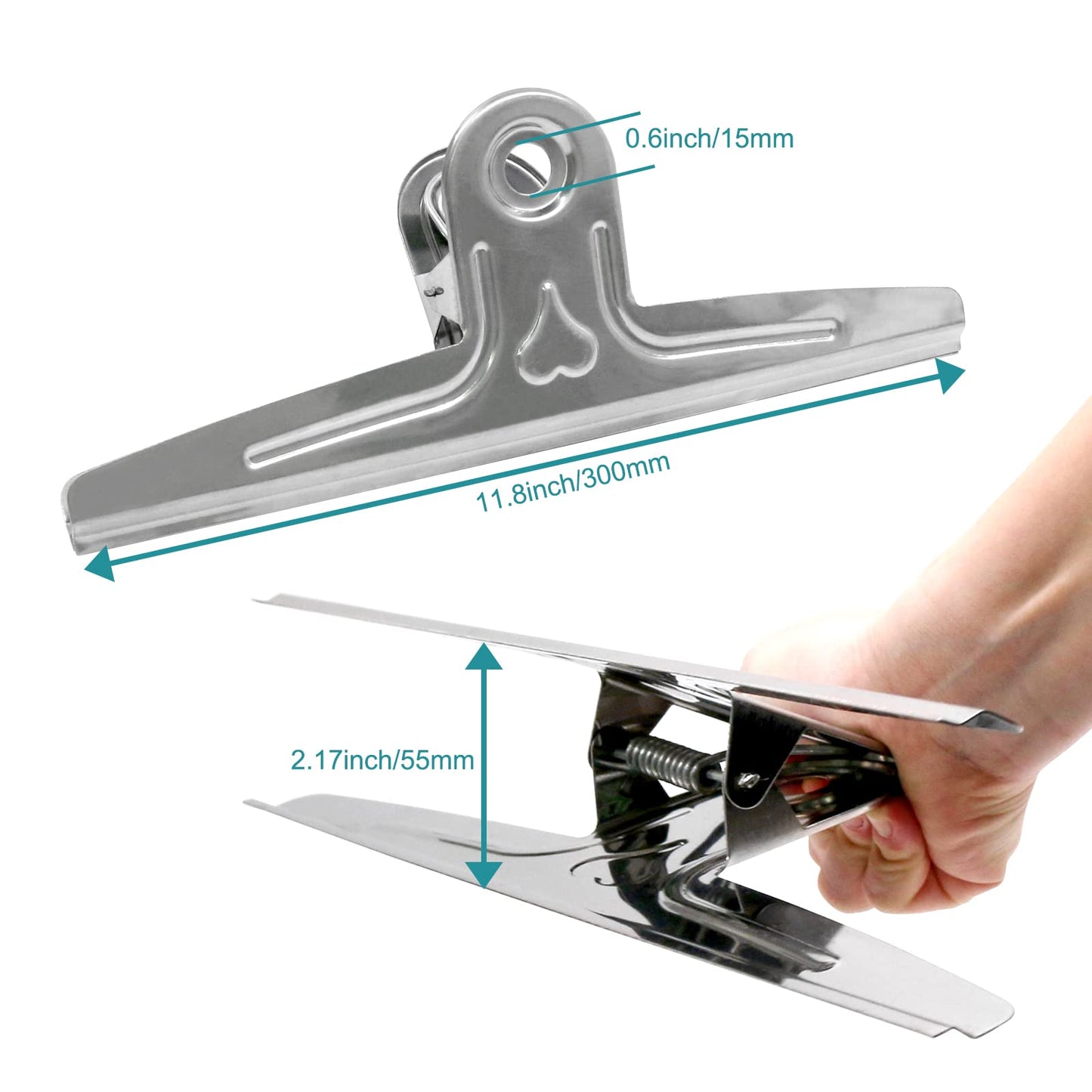 Coideal Extra Large Bulldog Paper Clips, 30cm Jumbo XXL Easel Clips Stainless Steel 2 Pcs Heavy Duty Binder Clamps for Office File (Silver, 11 4/5 Inch)