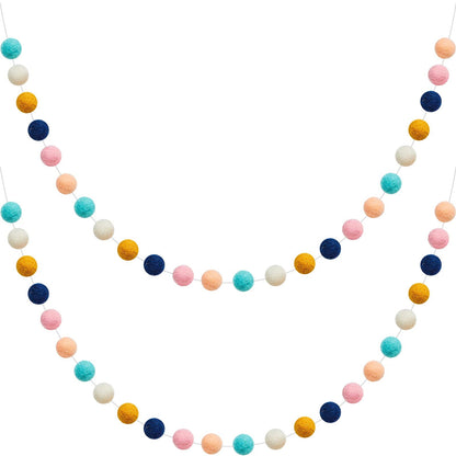 WILLBOND 2 Pieces Wool Felt Rainbow Ball Garland Colorful Pom Pom 6.5 ft Long 24 Ball Garland for Easter Mardi Gras Classroom Halloween Thanksgiving Xmas (Classic Colors)