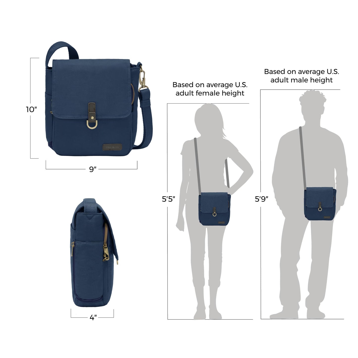 Travelon Unisex Adults Anti-theft Courier Tour Bag Tote, Navy, 11.5 X 11 X 3 US