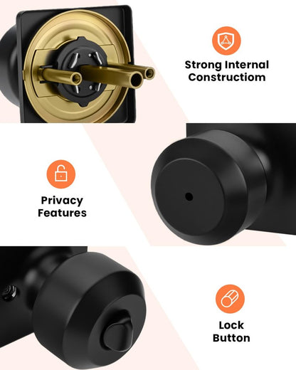 Haidms 6 Pack Black Door Knobs Interior, Privacy Interior Door Knob for Bedroom or Bathroom, Matte Black Door Knobs