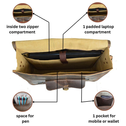 Satchel And Fable 16 inch Leather Messenger bag for men Handmade Vintage Laptop Computer Shoulder Brown Office Briefcase (Dark Brown, 16" L x 12" H x 4" W)