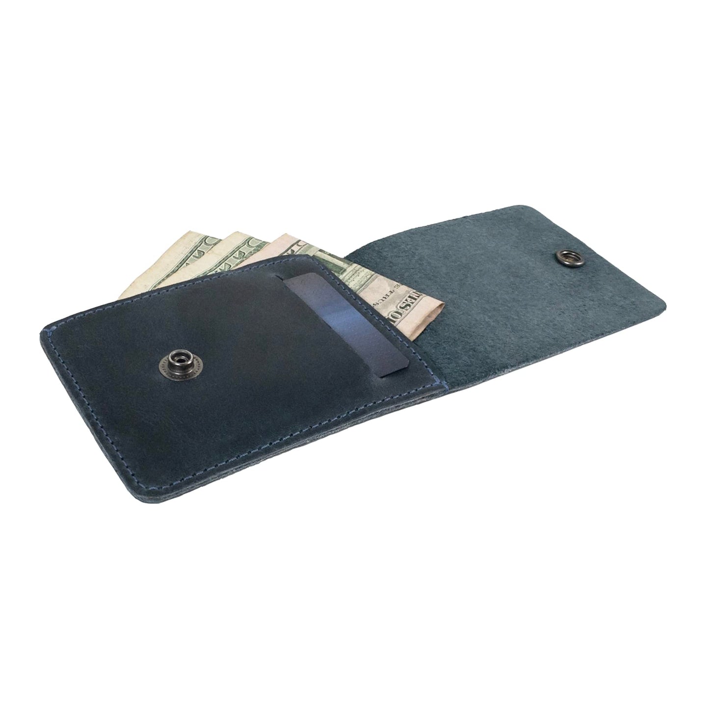 Hide & Drink, Vertical Front Pocket Wallet with Card Slot, Compact Storage for Bills, Card Holder, Full Grain Leather, Handmade, Slate Blue