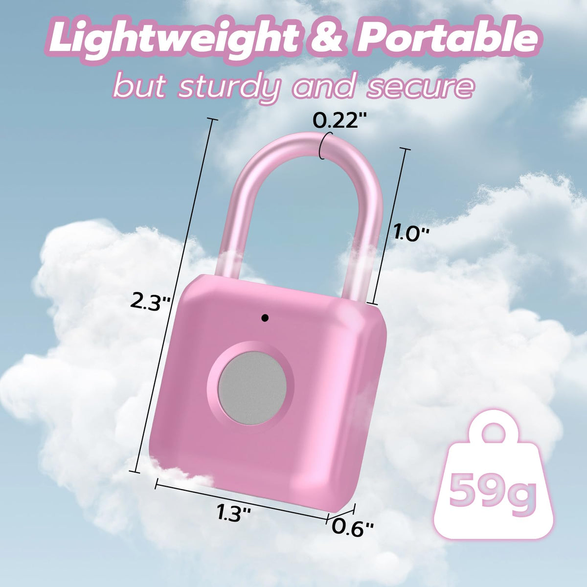 Fingerprint Padlock,Smart Padlock APP Control,Fingerprint Locker Lock,Gym Lock USB Rechargeable for Gym Locker,Locker, School,Storage Pink