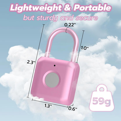 Fingerprint Padlock,Smart Padlock APP Control,Fingerprint Locker Lock,Gym Lock USB Rechargeable for Gym Locker,Locker, School,Storage Pink