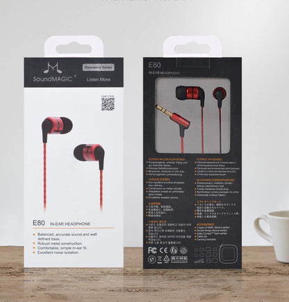 SoundMAGIC E80 Wired Earbuds No Microphone HiFi Stereo Audiophile Earphones Noise Isolating in Ear Headphones Comfortable Fit Super Bass Black Red